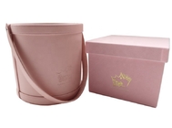 꽃을 위한 금 박막 로고 핑크색 가죽 선물 상자 라운드 선물 상자