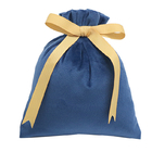 리본 모티브가있는 10x15cm 패브릭 졸라매는 끈 선물 가방 진한 파란색 벨벳 선물 파우치