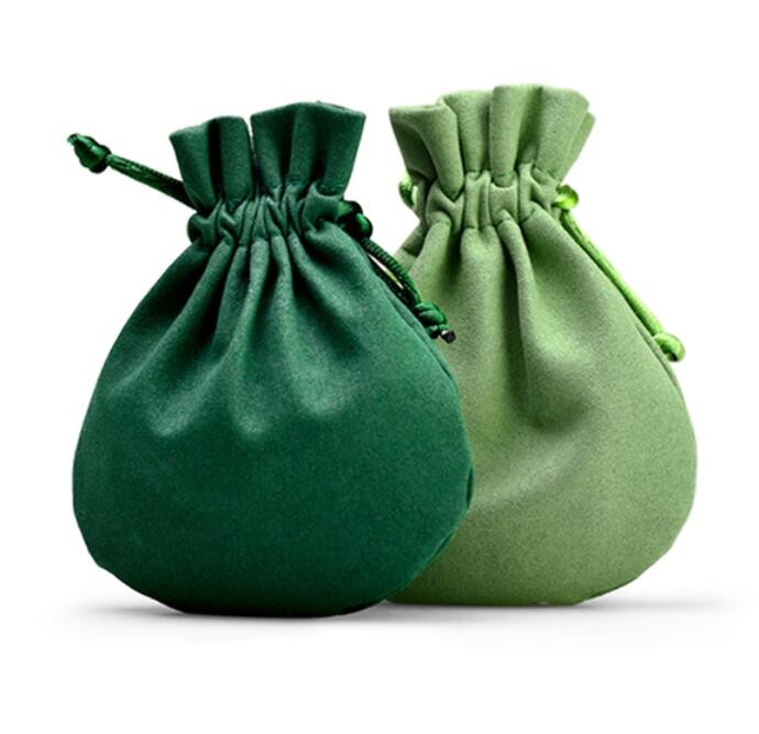 녹색 직물 졸라매는 끈 선물 부대 작은 둥근 우단 보석 부대